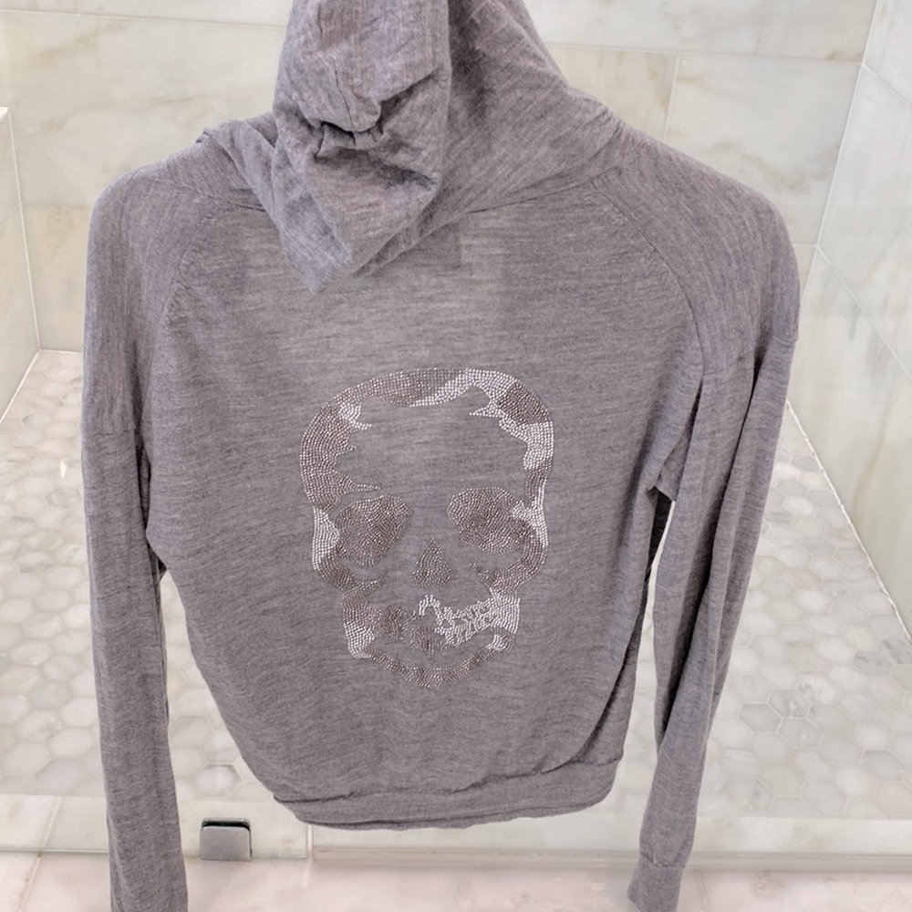 Zadig & Voltaire zip up hoodie, Marino, extra fine, XS, light  gray, camo skull